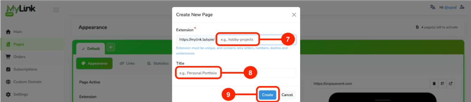 Create button to add new page