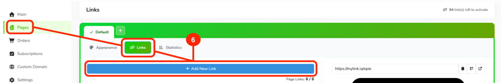 Pages Links tab