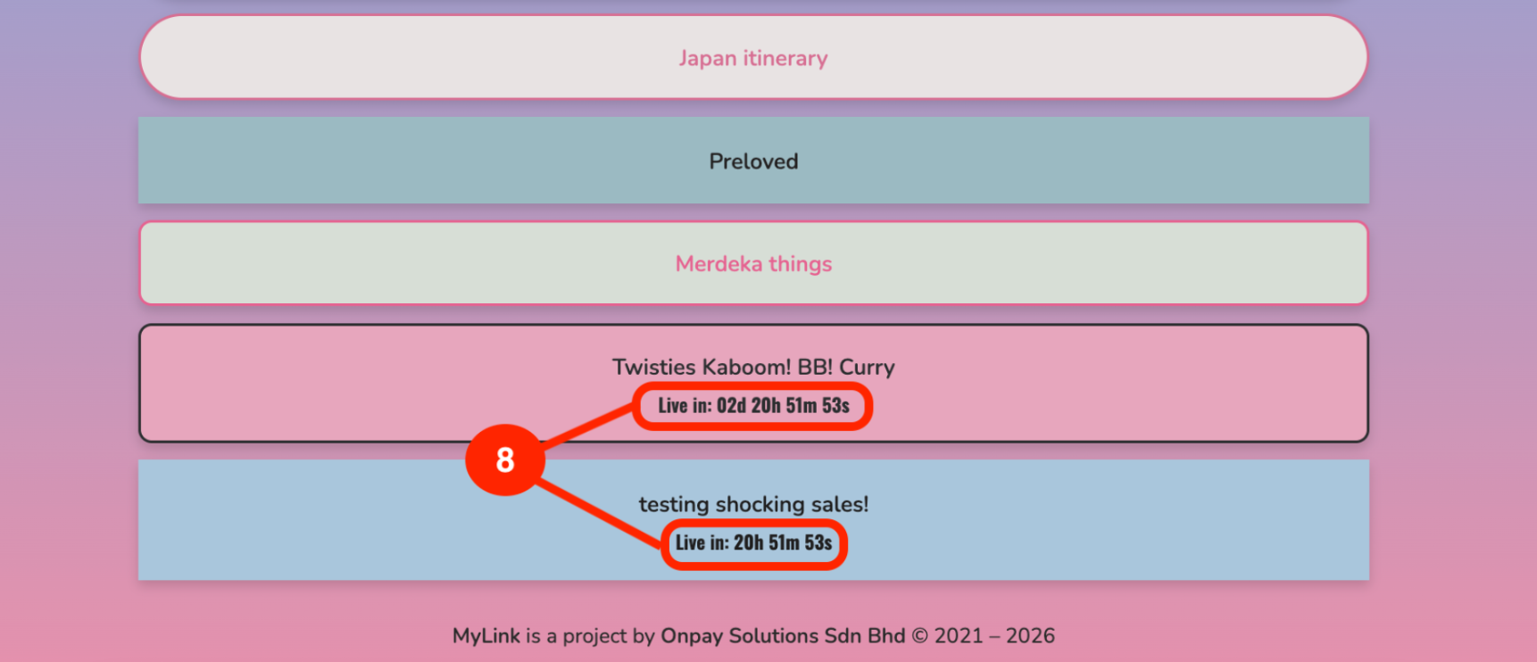 Example of an active countdown link