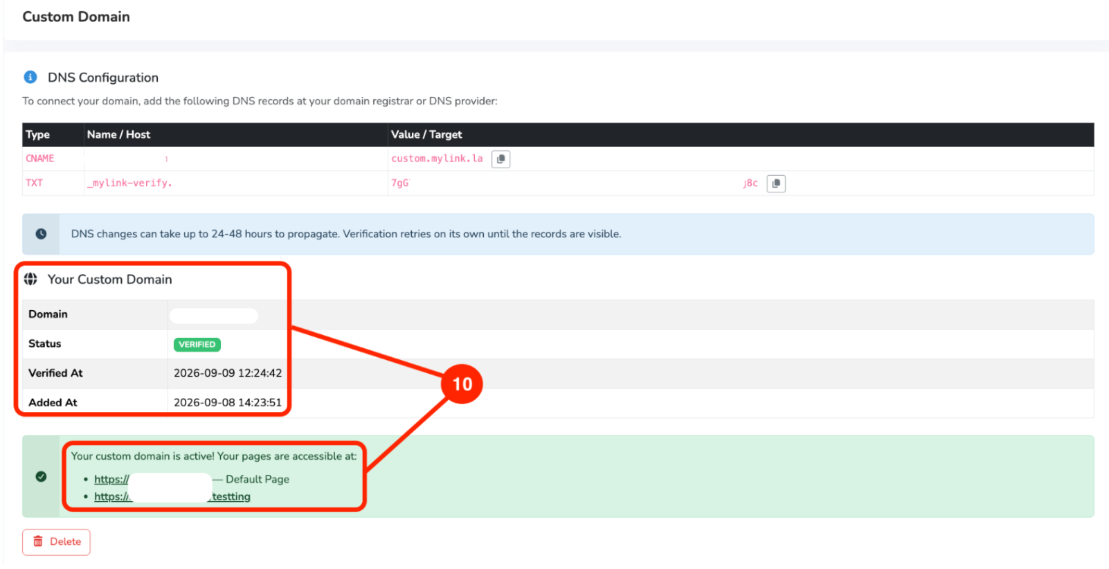 Verified custom domain