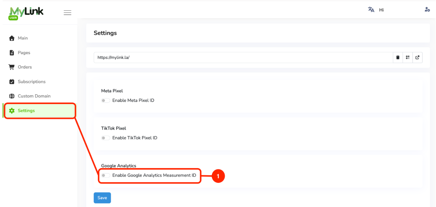 Enable Google Analytics in Settings