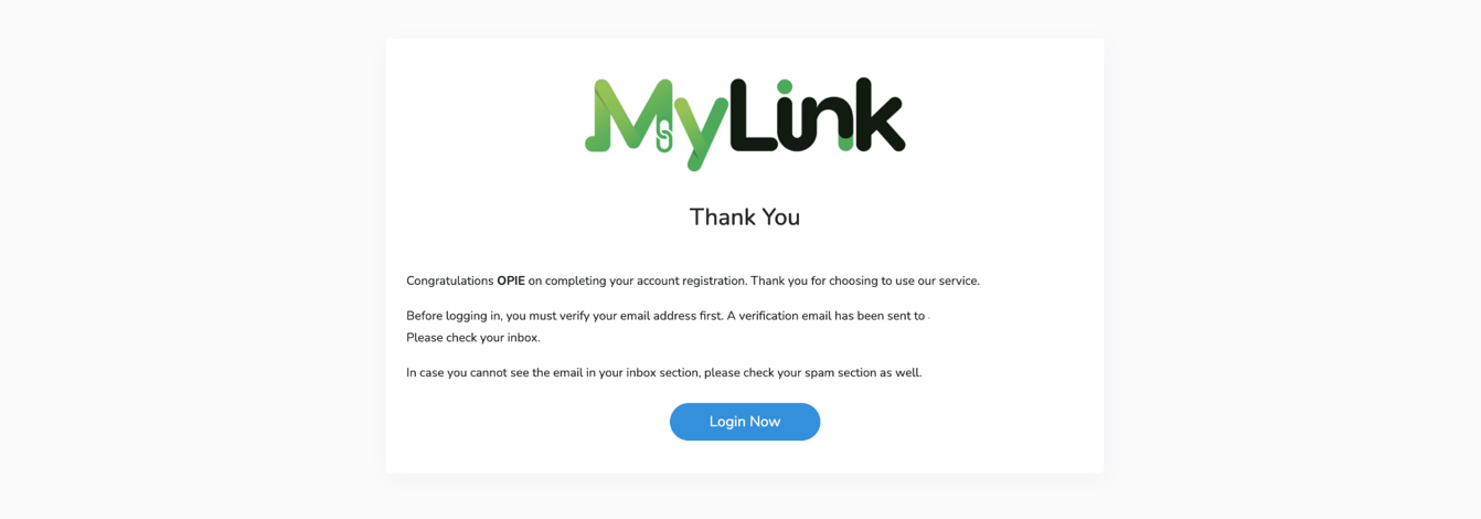 Registration confirmation page