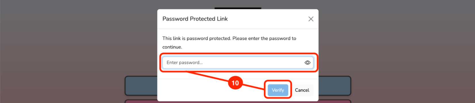Password protected link dialog