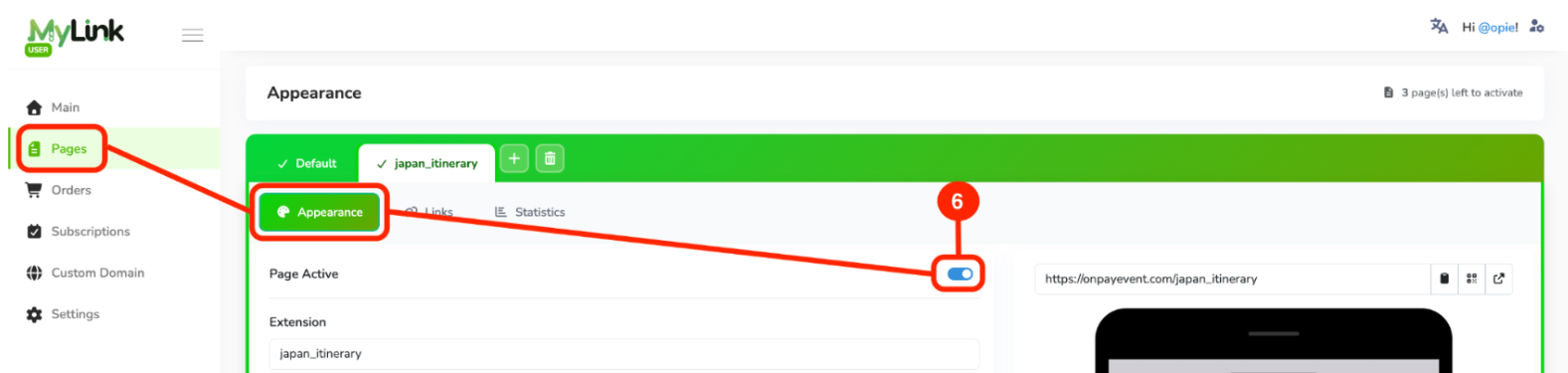 Page Active toggle