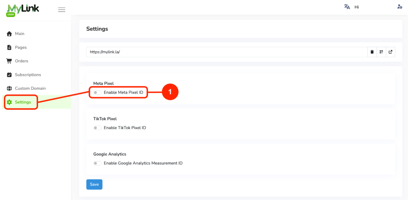 Enable Meta Pixel ID in Settings