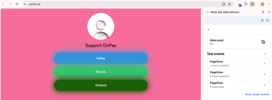 Meta Ads Data Advisor extension verifying pixel installation