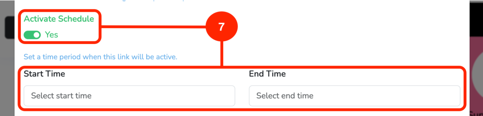 Activate Schedule toggle with start and end time