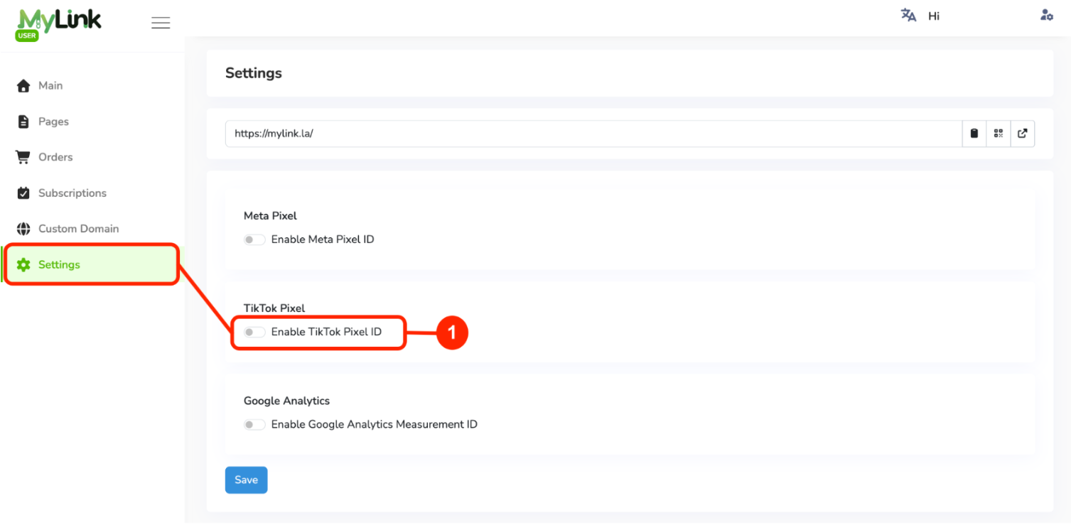 Enable TikTok Pixel ID in Settings