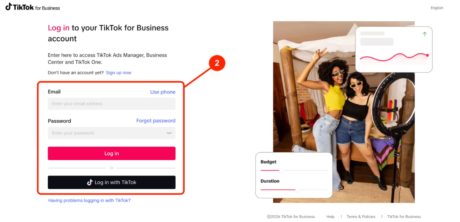 TikTok Ads login