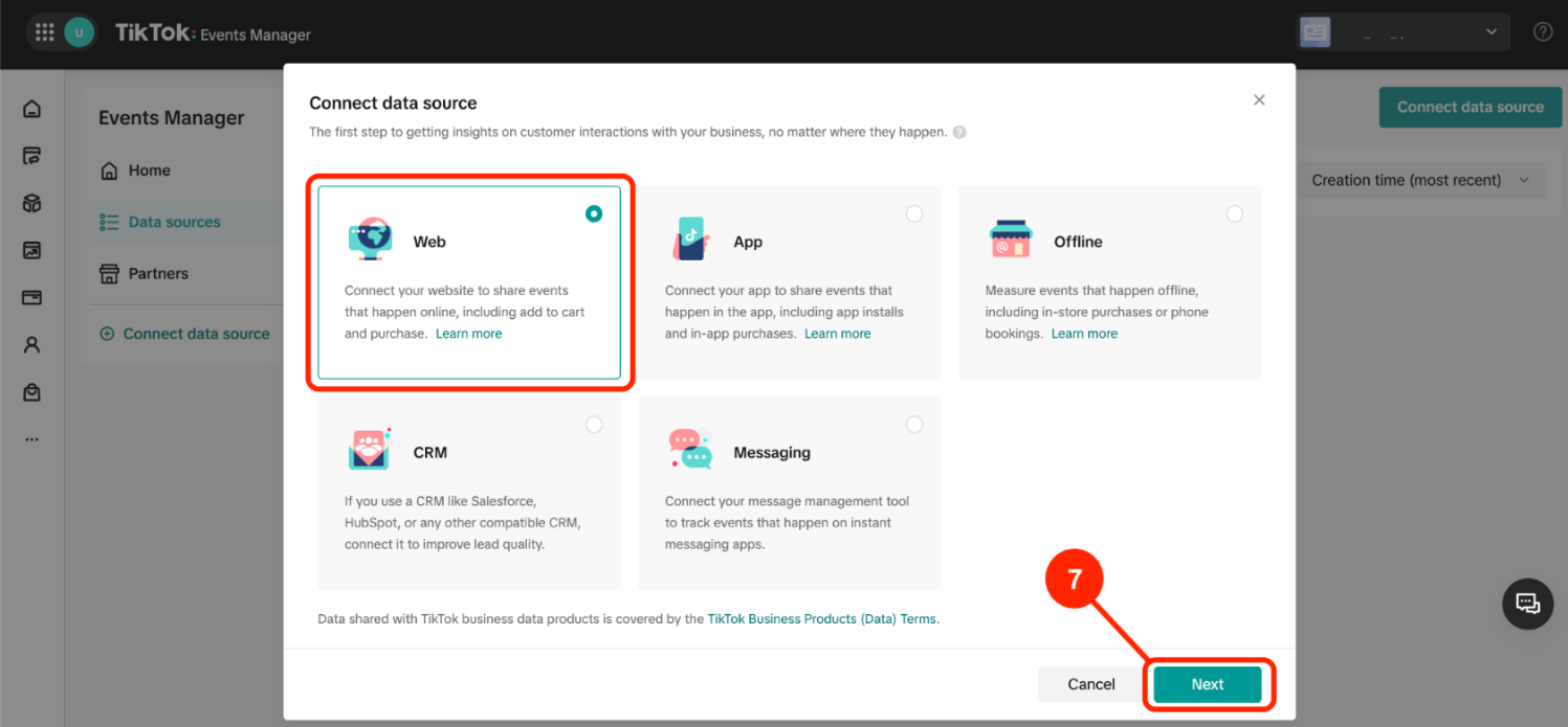 Choose Web as data source